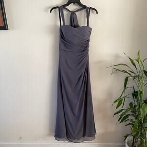Bill Levkoff Halter Maxi Dress Womens 2 Pewter Gray Style 160 Bridesmaid FLAWED